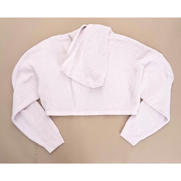 NWT Aeropostale Crop Hoodie Sweater Lt Pink Soft Waffle Knit Sz L - Picture 8 of 8